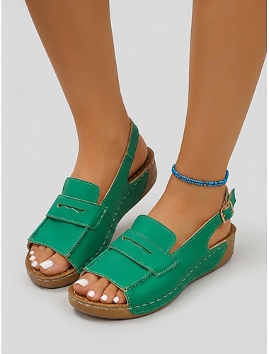  Comfortabele groene sandalen voor dames – handgestikte, verstelbare bandjes, comfortabele wandelschoenen met open teen en demping, ideaal voor reizen, tuinieren en buitenactiviteiten. &dagelijkse