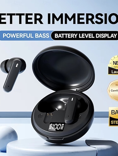 Auricolari wireless Bluetooth 6.0, cuffie stereo TWS con bassi potenti, custodia di ricarica con display digitale a LED, auricolari comodi con cancellazione del rumore per corsa, allenamento, iPhone e