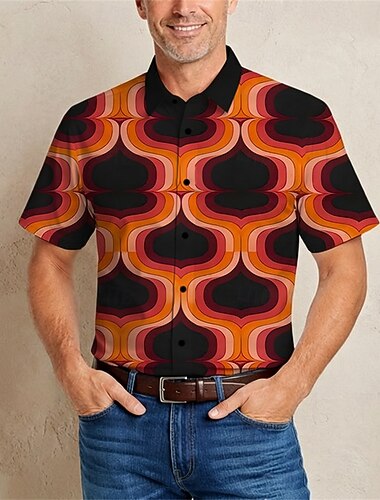  Retro / vintage Hippie 1970erne قميص Korte ermer Hippie 3D Print Kostyme Herre musikk festival Fest Dagligdagstøy Voksne Trøye Vår sommer