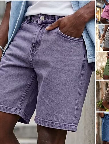  Homme Shorts Short décontracté Short délavé à l'acide Avec Poches Uni Confort Respirant Longueur Genou Occasionnel Extérieur Plage Vacances Mode Bleu Violet Non Elastique