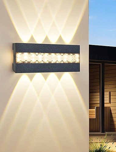  Lámpara de pared LED para exteriores con iluminación ascendente/descendente, para interiores, 4/6/8 cabezales, curva, impermeable IP65, lámpara de pared moderna para dormitorio, luz blanca cálida para jardín y pasillo, AC110-240V.