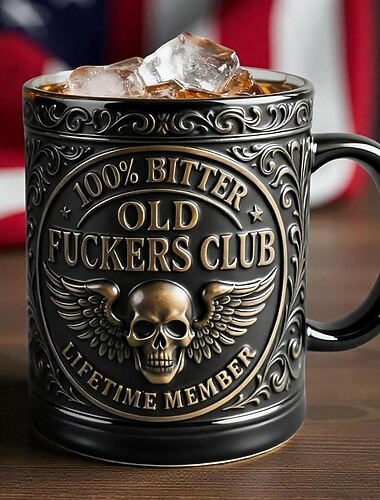  Medlemskrus for livstidsmedlem i Old F*ckers Club, 280 g keramisk kaffekopp med vintage skjelettdesign, dristig humoristisk drikkeglass til daglig bruk, gave til menn som er vits fra Old F*ckers Club