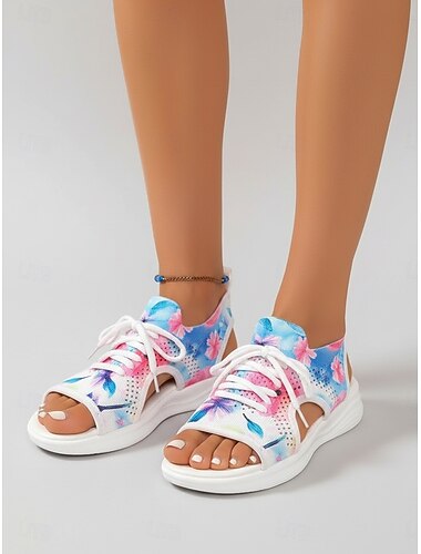  naisten siniset kevyet urheilusandaalit – hengittävät kukkakuvioiset kävelykesäsandaalit matkoille, ulkoiluun ja jokapäiväiseen käyttöön