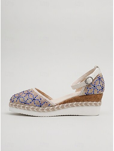  scarpe espadrillas da donna con zeppa stampata, scarpe casual eleganti con cinturino alla caviglia e punta chiusa per cene in resort, vacanze &eventi serali estivi