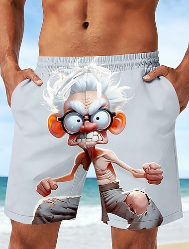  Herren Comic-Figuren Lustig Alter Mann Badehosen Badeshorts Boardshorts Mittlere Taille Retro Vintage Outdoor Urlaub Alltagskleidung Seitentaschen Netzfutter Elastischer Kordelzug in der Taille