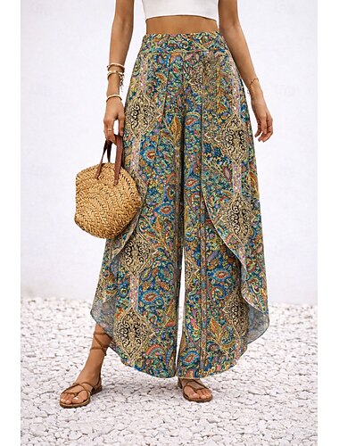  Жен. Брюки Отпуск Мода Стиль По щиколотку Завышенная Графика Огурцы Неэластичная Повседневные Отпуск Официальные Синий Лето Весна Осень Зима