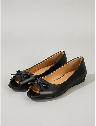  Svarte damesko med peep toe – komfortable ballerinasko med sløyfe for hverdagsbruk og uformelt kontorbruk