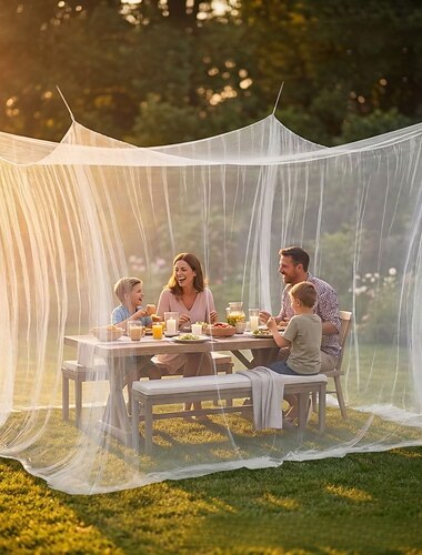  Groot muggennet voor buiten, geschikt voor terrastafel en -stoelen, fijnmazig insectennet, hoes voor eethoek, tuin, gazon, picknick, familiebijeenkomst, kamperen.