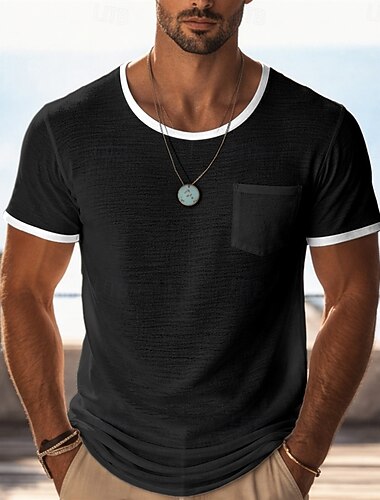  בגדי ריקוד גברים חולצה קצרה טי סרוג טופ טי שרוולים קצרים צווארון עגול קצר קיץ צבע אחיד אופנתי משקל קל בסיסי רשת סרוג קזו'אל חופשה רחוב שחור סגול תלתן חולצה עליונה לגברים