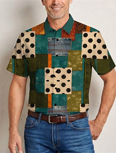  Retro / vintage Hippie 1970erne قميص Korte ermer Hippie Lapper Kostyme Herre musikk festival Fest Dagligdagstøy Voksne Trøye Vår sommer