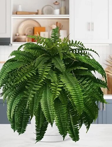  Set di 6 grandi felci artificiali di Boston, resistenti ai raggi UV, dall'aspetto realistico, ideali per esterni, 50 cm, adatte anche per ufficio. &Decorazioni per il soggiorno, 18 rami per ogni