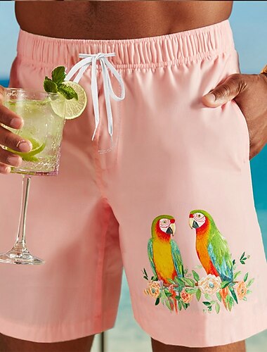  Homme Oiseau Fleurs tropicales Perroquet Maillots de bain Maillots de bain shorts de bain Shorts de Surf Taille Moyenne Hawaïen Vacances à la Plage Poches Latérales doublure en maille Taille