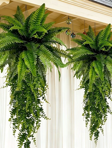  Bostonfarn-Hängepflanzen-Kombination, künstliche Pflanzen aus hochwertigen, UV-beständigen Materialien, geeignet für moderne Hochzeitsgartendekoration