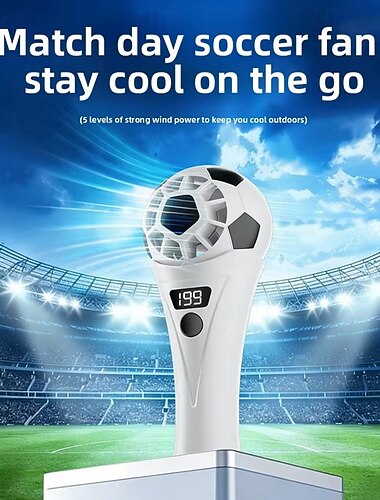  Håndholdt fotballvifte, bærbar minivifte med 199 vindhastigheter &LED digital skjerm, USB-oppladbar personlig fotballfan for kampdag, utendørssport, reise, gaver til barn &fans