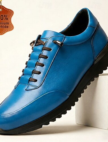  Blaue Herren-Schnürschuhe mit elegantem, schlichtem Zehenbereich und leichter Sohle, moderne Business-Schuhe für Herren, ideal für Büro, Hochzeiten, Geschäftsveranstaltungen und Abendveranstaltungen.