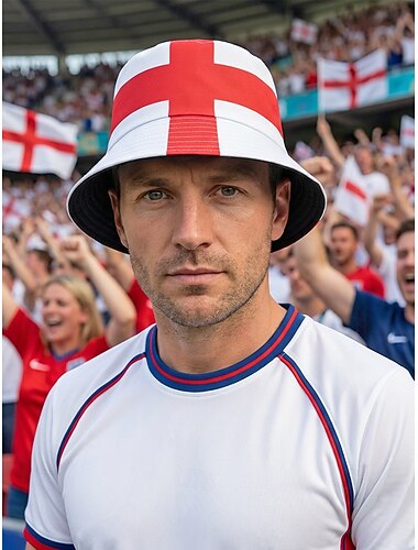  Pălărie bărbătească reversibilă din poliester, cu imprimeu cu steagul Angliei, șapcă ușoară de fan fotbal pentru ziua meciului, suporteri, sporturi casual, ținute de exterior