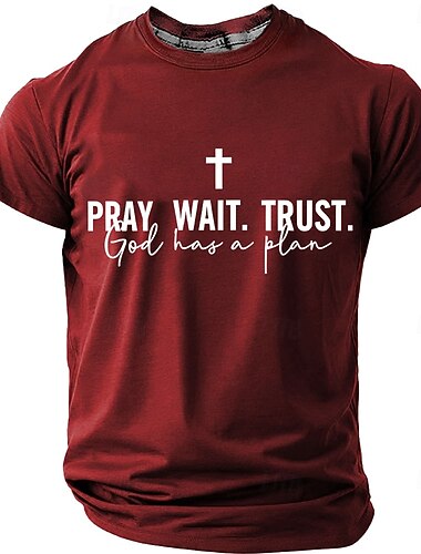  Herren-T-Shirt mit einfarbigem Kreuz- und Bibelmotiv, Kurzarm, 3D-Druck, Rundhalsausschnitt, Vintage-Retro-Stil, für Alltag und Festivals, in Blau, Schwarz und Burgunderrot, Sommer/Frühling, Größen: