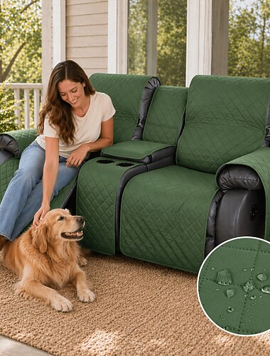  100% waterdichte hoes voor relaxbank, tweezitsbank, morsbestendig met middenconsole, antislip, gewatteerde bankbeschermer, bankhoes voor 2-zits relaxbank, meubelhoes voor thuis