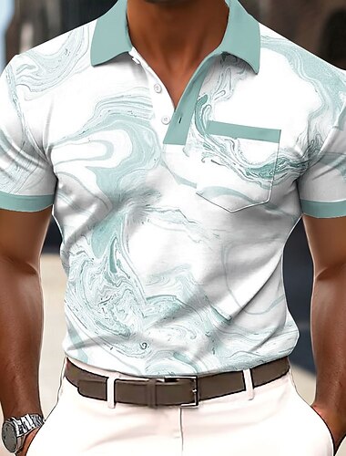  Pánské Mramor Polokošile Krátký rukáv Polo tričko Košile s límečkem Obchodní příležitostné Venkovní Oblečení na atletiku Denní nošení 3D tisk Knoflíky Prodyšná síťovina Jaro léto Vodní modrá Hněd