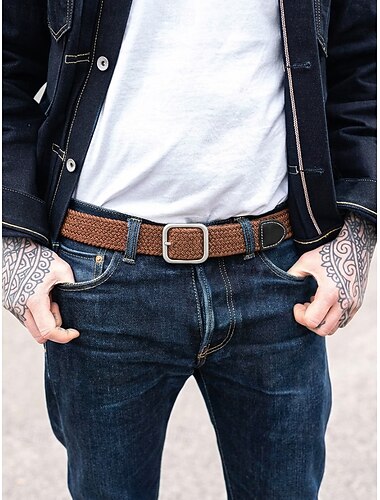  Men's Braided Polyester Belt, Multi-Color Adjustable Stretch Woven Casual Belt for Travel, Vacation, Business Commuting, Golf and Everyday Wear