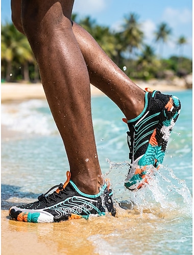  Chaussures aquatiques pour hommes, noires et bleues, à séchage rapide, légères et respirantes, antidérapantes, idéales pour les activités nautiques, la natation, le surf, la randonnée en rivière, les voyages en bord de mer et les sports de plein air.