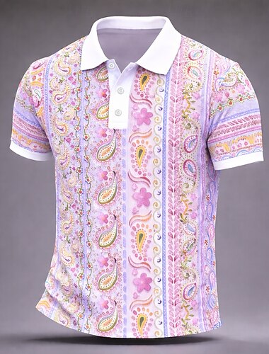  Voor heren Paisley Poloshirts Korte mouw Poloshirt Overhemden met kraag Casual Sportkleding Outdoorkleding Alledaagse kleding 3D-afdrukken Knop Lente zomer blauw Paars Groen