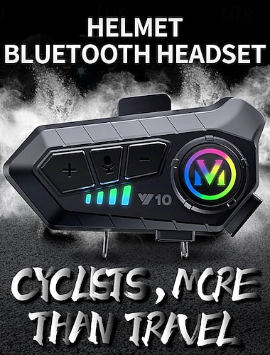  Bluetooth-headset voor motorhelm Y10, draadloos communicatiesysteem voor helm met RGB-verlichting, ruisonderdrukkende luidsprekers voor muziek &Handsfree bellen, waterdicht voor motorrijden