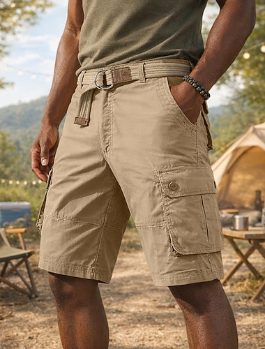  Herren Cargohose Cargohosen Cargo-Shorts Shorts Freizeitshorts Tasche Elastischer Bund Einfach Knielang Lässig Outdoor Streetwear Mode Streetwear Cachi scuro Schwarz Unelastisch