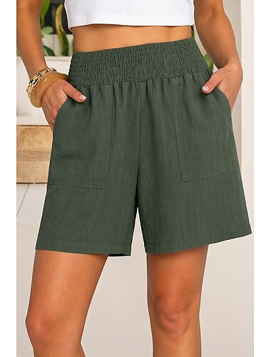  Női Bermuda nadrág Pamutszövet nadrág Rövidnadrágok Nyári rövidnadrág Szabadság Divat Alap Térdhossz Magas derék Tömör szín Sima Zseb Elasztikus derékpánt Egyenes lábbal Mokaszinok Mekano Légáteresztő