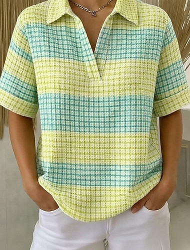  Damen Waffelhemd Freizeithemd Sommeroberteile Grafik Geometrisch Vintage Stilvoll Ärmellos Lange Oberteile Täglich Outdoor Arbeit Weiß und Blau Gelb Khaki Sommer Frühling Herbst