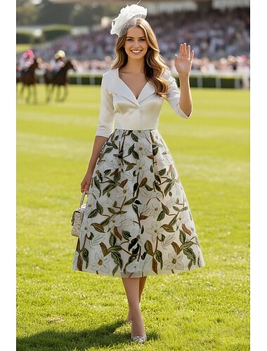  A-Linie Knöchellänge Cocktailkleid Kleid für Hochzeitsgäste Brautmutterkleid Halbarm V Ausschnitt Revers Elegant Formell Semi-Formal mit Falten Perlenstickerei Paillette