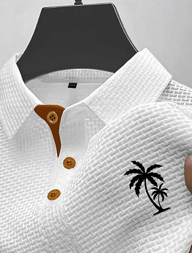  رجالي قميص الجولف قمصان بولو الجولف فضفاض عمل Lapel كم قصير أساسي الحديث شجرة جوز الهند قماش الجاكار Buttons الصيف الربيع عادي أزرق أسود أبيض أزرق البحرية رمادي غامق أزرق فاتح قميص الجولف