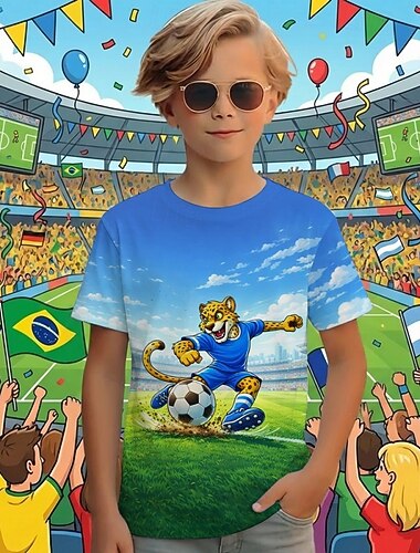  Chlapecké 3D Grafika Leopard Fotbal Tričko Košilky Krátký rukáv 3D tisk Léto Jaro Sportovní Módní Šik ven Děti 4-12 let Tričkový Ležérní Denní Venkovní Běžný