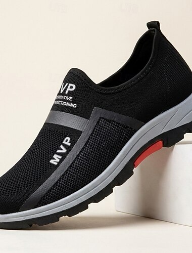  Schwarze Herren-Sneaker zum Hineinschlüpfen, atmungsaktives Mesh, leichtes und bequemes Material, ideal für den täglichen Weg zur Arbeit, Spaziergänge, Reisen und Freizeit am Wochenende.