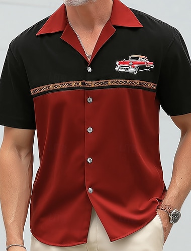  Per uomo Geometrico Blocco di colori Auto Camicia Camicia da Bowling Camicia con collo camp Manica Corta Moda Casual Abbigliamento casual alla moda Vacanza Estate Primavera Colletto cubano Stampa 3D