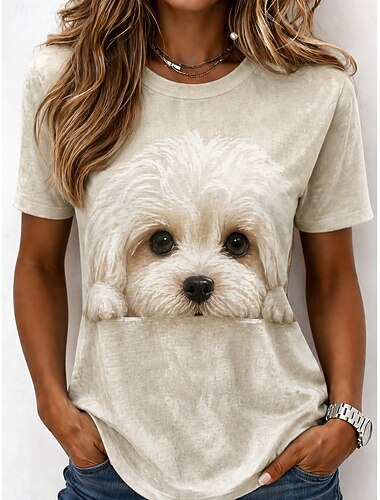  Dames T-shirt Afdrukken Grafisch dier Hond Vintage Stijlvol Klassiek Korte mouw Strakke ronde hals Ronde hals Normale tops Casual Dagelijks Weekend blauw Blozend Roze Abrikoos Zomer Lente Herfst