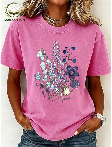  Női Póló Nyomtatott Savas mosás Vintage mosás Grafika Növények Szöveg Stílusos Alap Klasszikus Rövid ujjú Kerek Normál felsők Hétköznapi Napi Medence Fekete Arcpír rózsaszín Bíbor Lóhere Nyár Tavasz