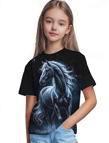  Kentucky Derby Unisex 3D Grafisk Häst T-shirt Kortärmad 3D-tryck Sommar Vår Sport Mode Streetwear Barn 7 - 9 år Rund hals Ledigt Dagligen Utomhus Normal