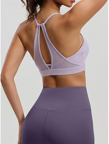  Dames Yogabeha Halterbeha Sport bh's Ondergoed / Onderkleding Sneldrogend Lichtgewicht Comfortabel Uitgesneden achterkant Effen Kleur Sport Sportkleding Zwart Paars Sportschooltraining Hardlopen