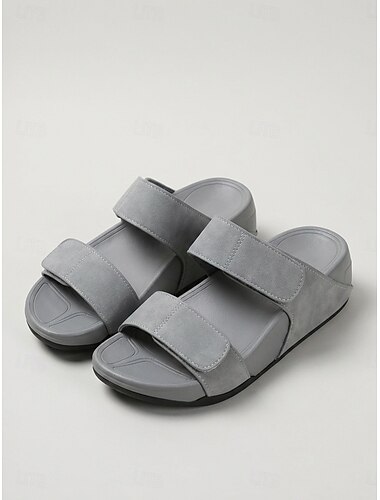  レディース カーキ スライドサンダル、調節可能なダブルストラップ プラットフォーム スライド、快適なクッション付きオープントゥ カジュアルシューズ（ウォーキング、旅行用） &夏の普段着