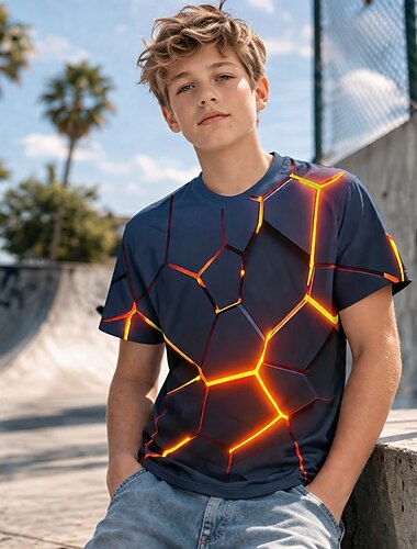  Jungen 3D Grafik Geometrisch T-Shirt Kurzarm 3D-Druck Sommer Frühling Sport Mode Streetwear Kinder 4-12 Jahre Rundhalsausschnitt Lässig Täglich Outdoor Normale Passform