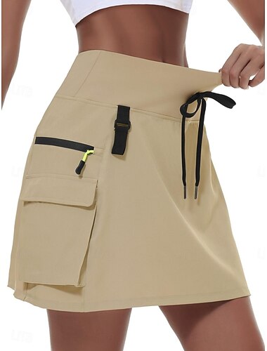  Dame Ensfarget Uformelt skjørt Tennisskjørt med shorts Sportskjørt Snorer Lomme Høy Midje Elastisk Svettereduserende Pustende Tennis Golf Pickleball Skjørter skort Svart Hvit Blå Tennis klær