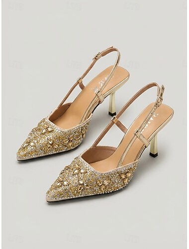  női arany díszítésű slingback magassarkú cipők – elegáns hegyes orrú cipők kerti esküvői vendégeknek &hivatalos nyári események