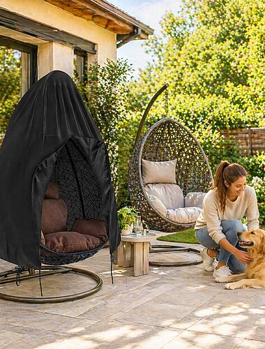  Äggöverdrag till uteplatsstolar med dragkedja, äggöverdrag till gungstolar i rotting, vattentätt, kraftigt väderbeständigt stolsöverdrag för utomhusbruk, vindtätt hängande stolsöverdrag, svart, 1-pack