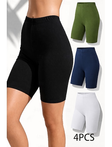  4 st damchinos shorts leggings mysiga leggings semester streetwear grundläggande knälånga hög midja slät resår i midjan komfort andningsförmåga stretchig semester street athleisure 4svart 4marinblå