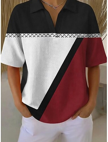  Per donna Camicia a nido d'ape Camicia casual Top estivi Grafico Geometrico Elegante Vacanza Vintage Senza Maniche Scollo a V Top Regolari Quotidiano All'aperto Ufficio Bianco e nero Rosso / nero