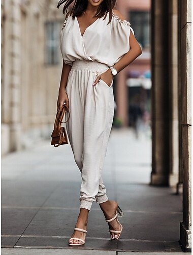  Mujer Normal Mono Activo Color sólido Sin Mangas Escote en Pico Bolsillo Diario Vacaciones Holgado Negro Blanco Verano