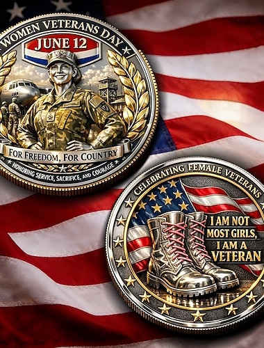  Gedenkmünze zum Tag der weiblichen Veteranen zur Ehrung des weiblichen Militärdienstes und des Mutes &Opferbereitschaft, patriotische Sammlermedaille, inspirierendes Geschenk zum 12. Juni