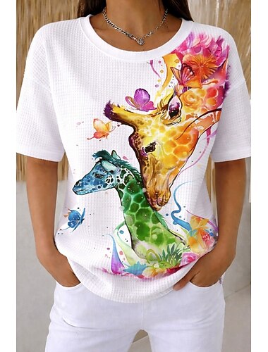  Γυναικεία Βάφλα μπλουζάκι Μπλουζάκια με πλέξιμο υφή Καλοκαιρινές κορυφές Στάμπα Γραφική Γεωμετρικό Στυλάτο Κλασσικό Κοντομάνικο Στρογγυλή Ψηλή Λαιμόκοψη Στρογγυλή Λαιμόκοψη Κανονικά μπλουζάκια Causal