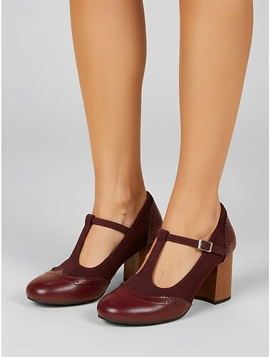  أحذية ماري جين نسائية مستوحاة من الطراز القديم، ذات حزام على شكل حرف T، باللون الأخضر الداكن - أحذية أنيقة بكعب بروغ وحزام على شكل حرف T مع كعب عريض مناسبة لإطلالة مكتبية كلاسيكية، ومناسبات أكاديمية